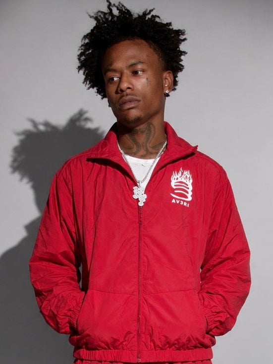 AV3RI RED NYLON TRACK JACKET