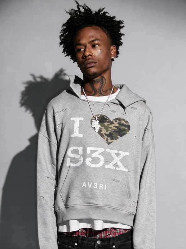 GREY CAMO SEX HOODIE