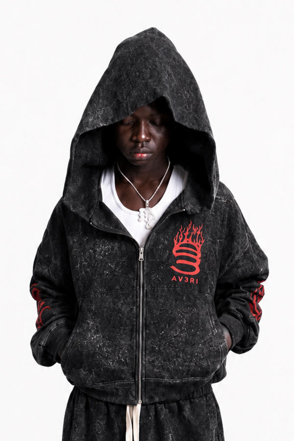 Charcoal Black Flame Hoodie